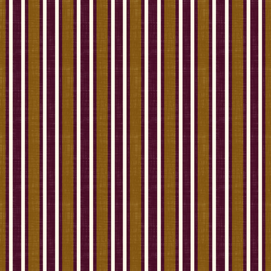 Ivy League Faux Linen Vertical Stripes - Burgundy Mustard And Cream Wallpaper⁠