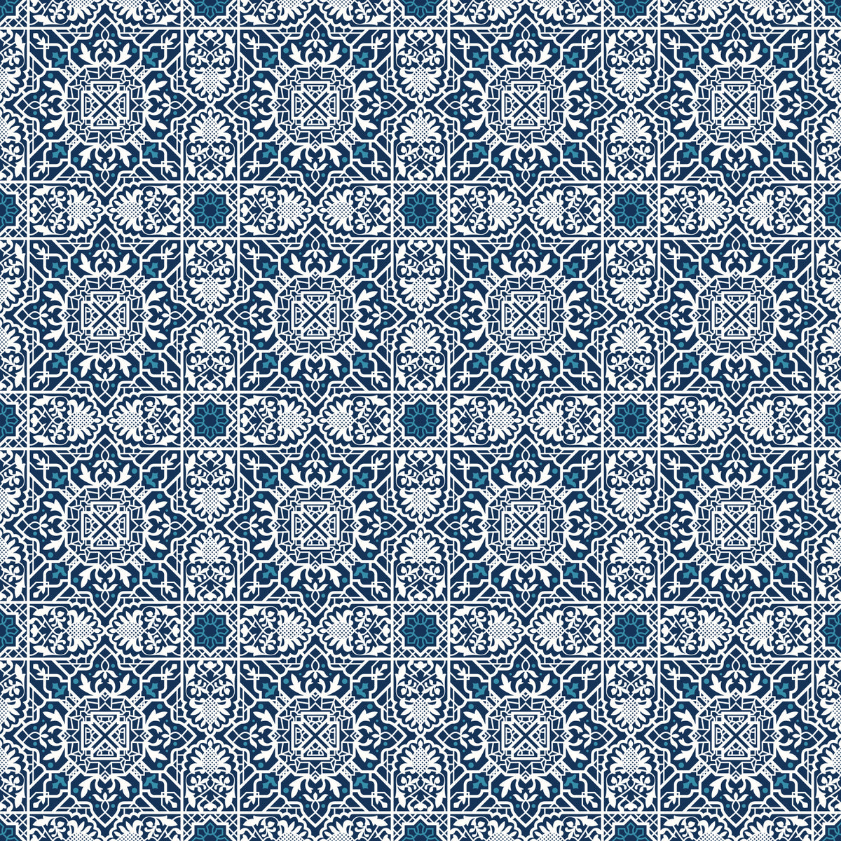 Midnight Moroccan Tile Pattern Wallpaper⁠ in your room