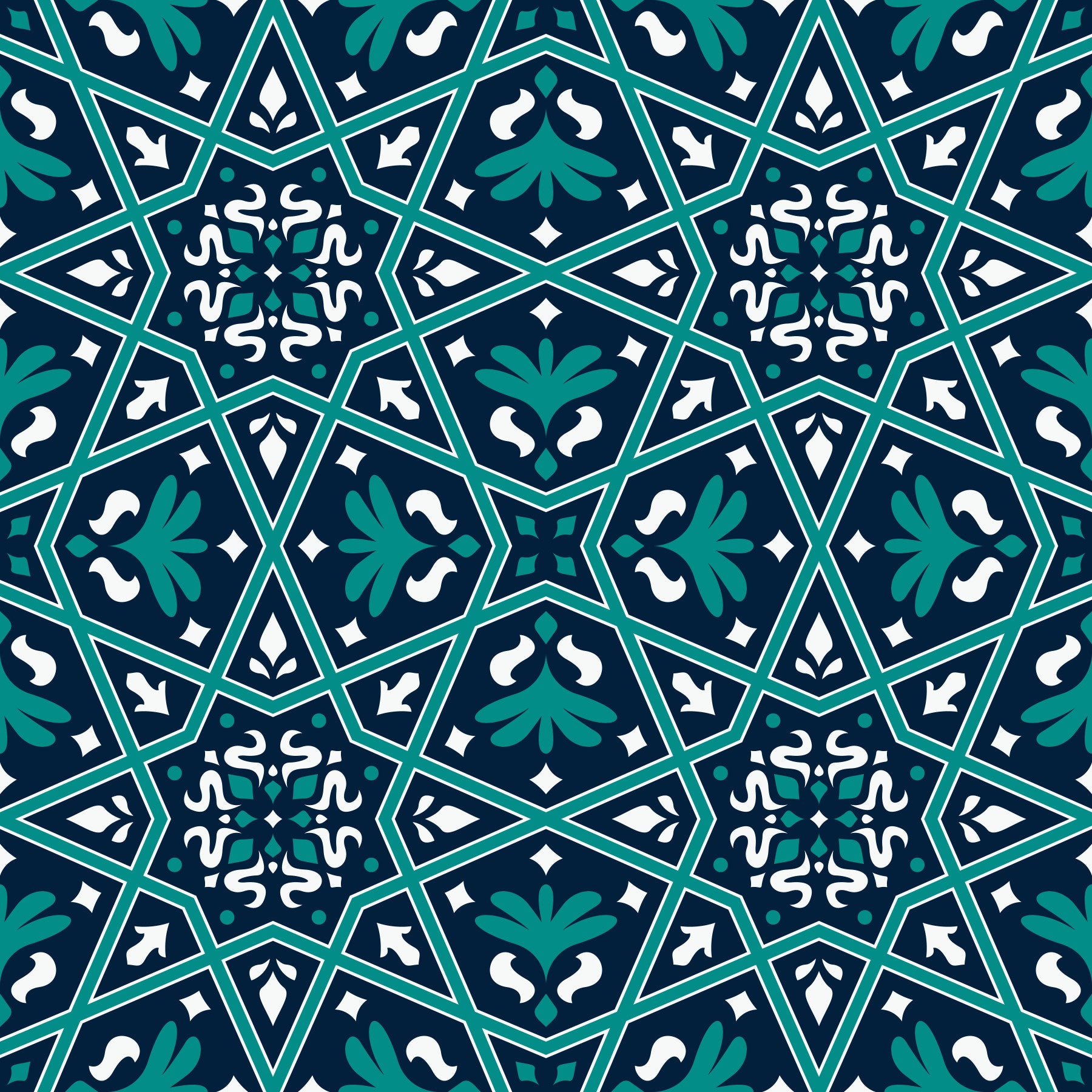 Midnight Teal Geometric Star Tile Wallpaper⁠