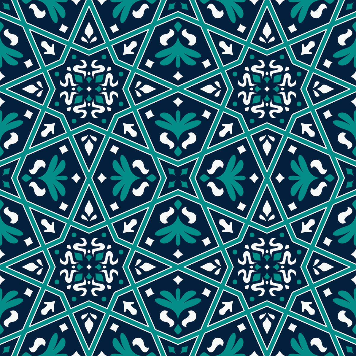 Midnight Teal Geometric Star Tile Wallpaper⁠ in your room
