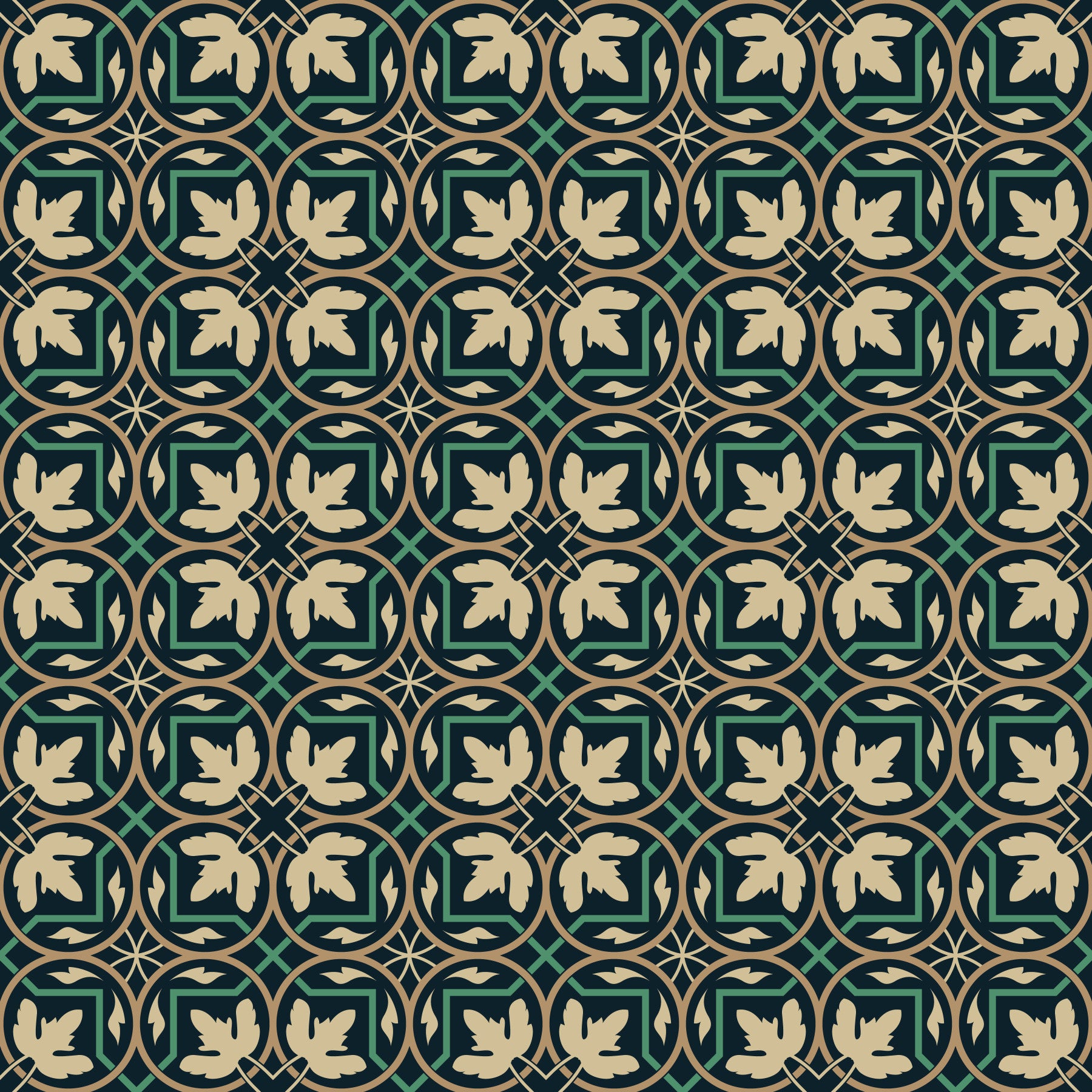 Midnight Botanical Geometric Grid Wallpaper⁠