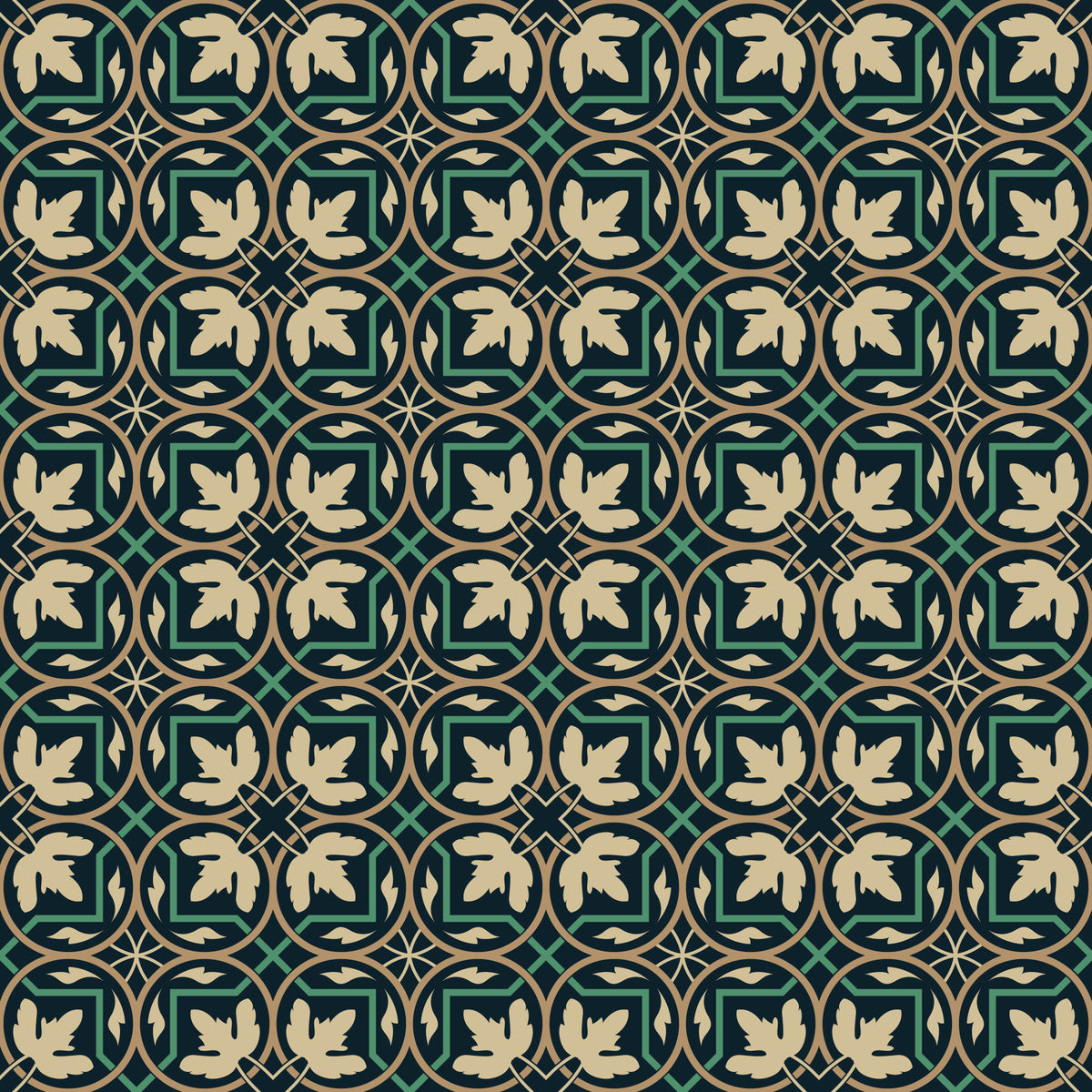 Midnight Botanical Geometric Grid Wallpaper⁠ in your room