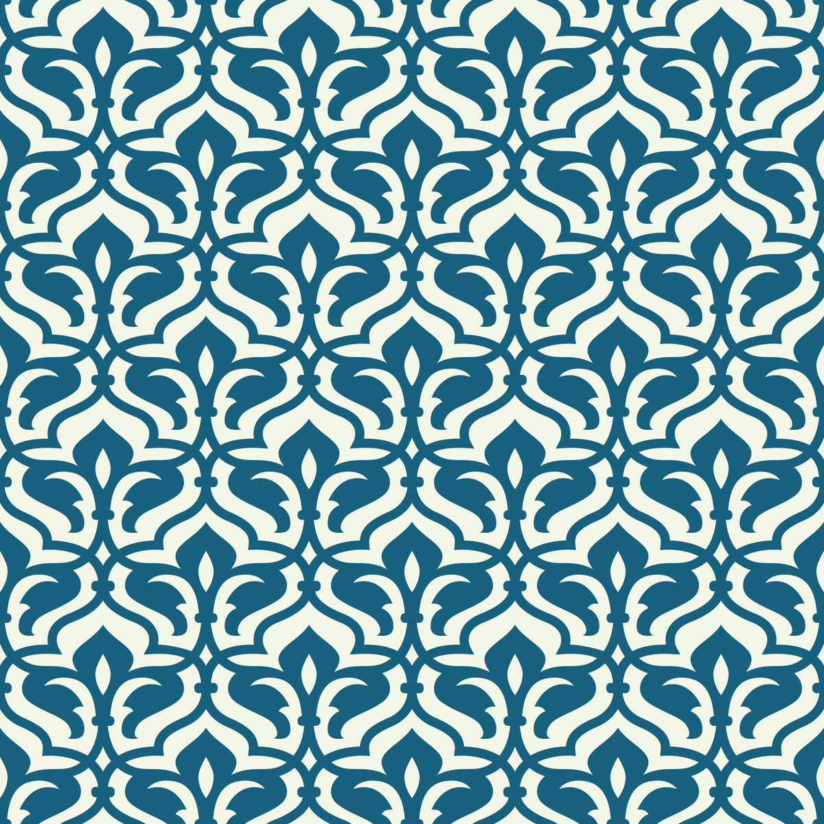 Indigo Damask Lattice Pattern Wallpaper⁠ in your room