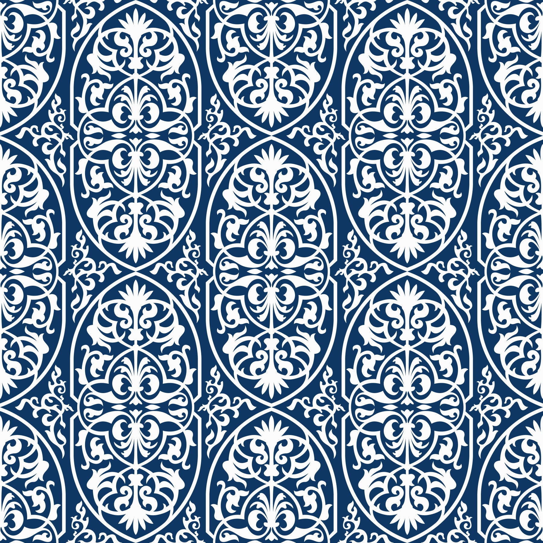 Midnight Damask Scroll Pattern Wallpaper⁠