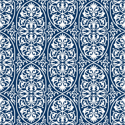 Midnight Damask Scroll Pattern Wallpaper⁠