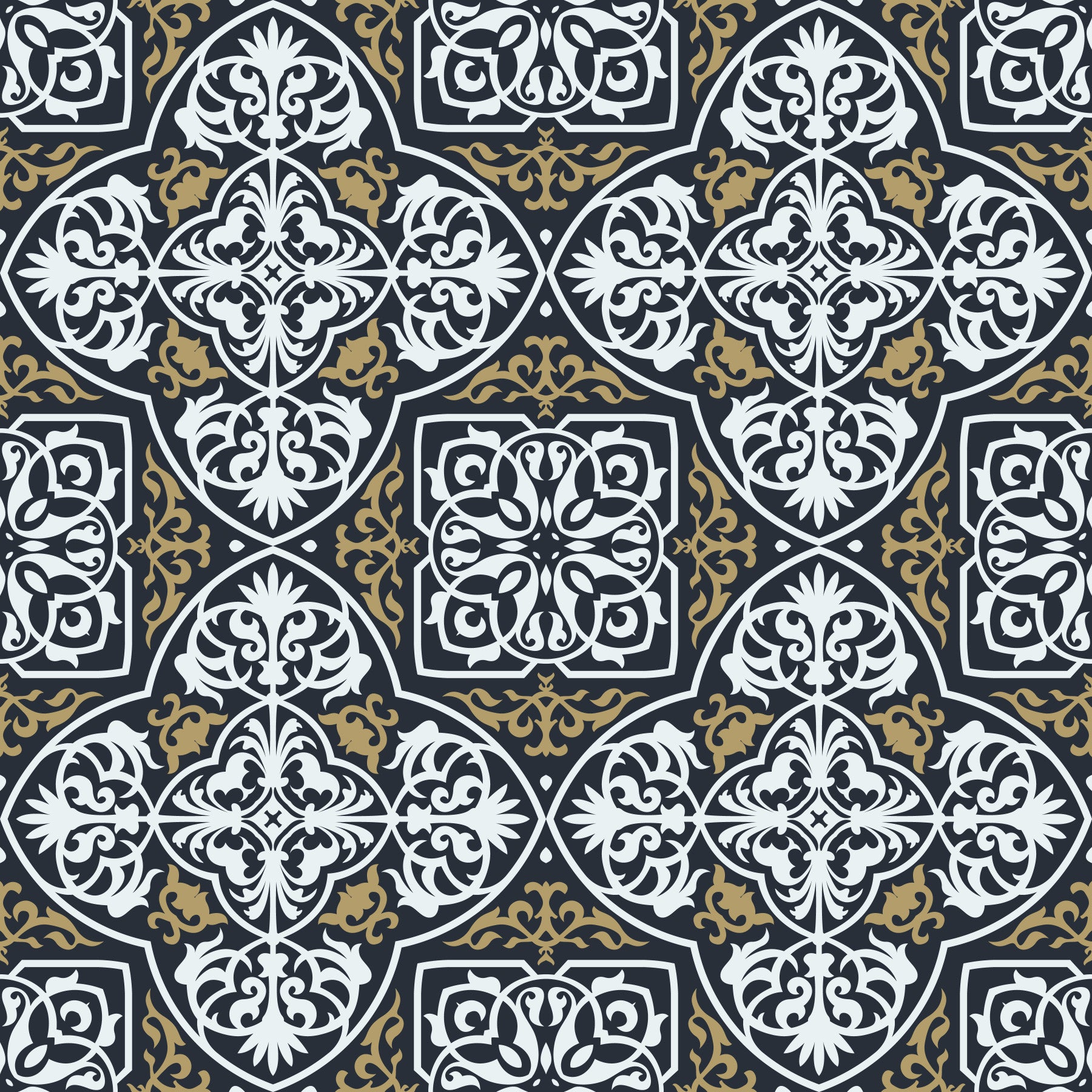 Midnight Arabesque Tile Repeat Wallpaper⁠