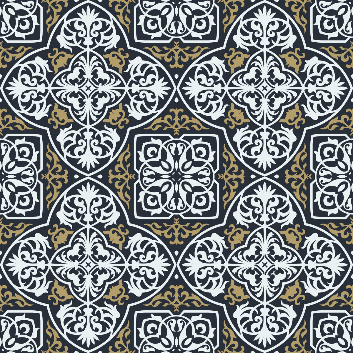 Midnight Arabesque Tile Repeat Wallpaper⁠ in your room