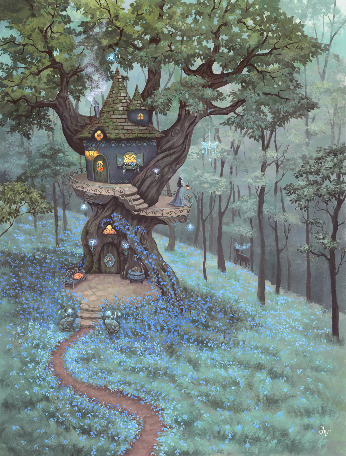 Enchanted Woodland Treehouse Sanctuary Wall Mural in your room — zoomed