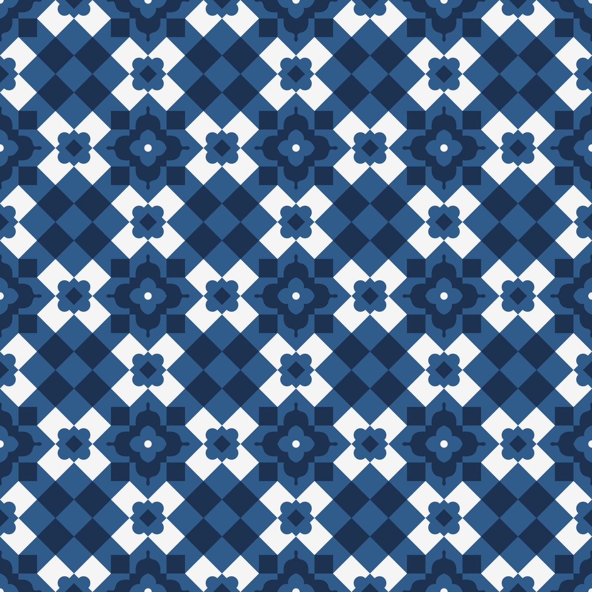 Midnight Navy Diamond Tile Pattern Wallpaper⁠ in your room — zoomed