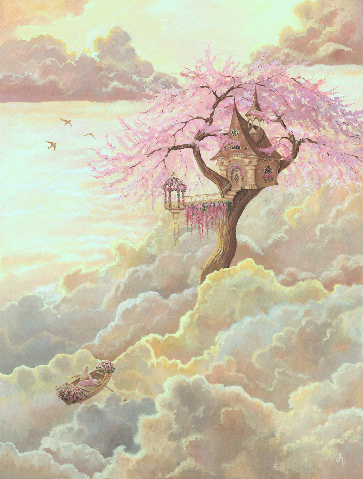 Ethereal Cloud Treehouse Sanctuary Wall Mural in your room