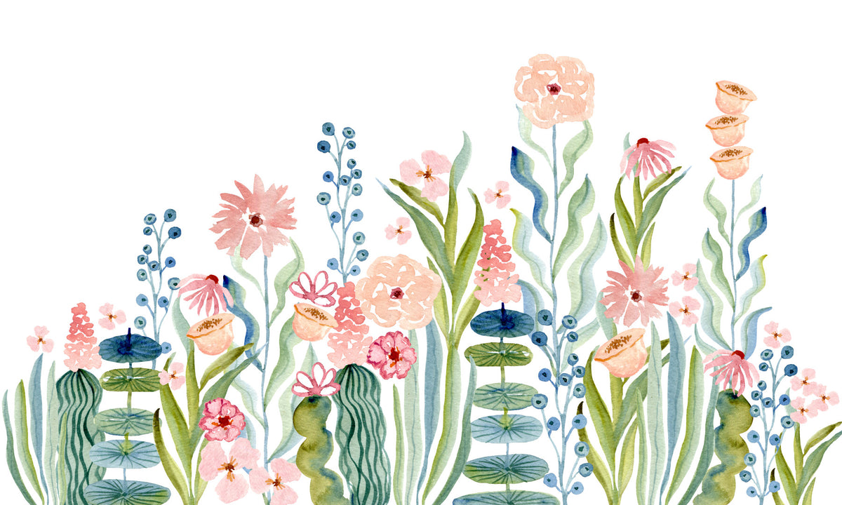 Watercolor Meadow Botanical Garden Wall Mural in your room — zoomed
