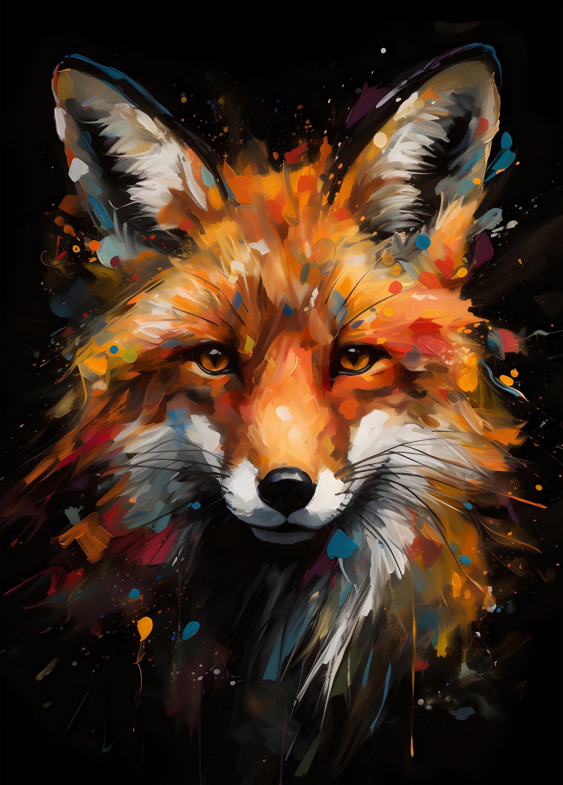 Abstract Painted Fox Portrait Wall Mural
