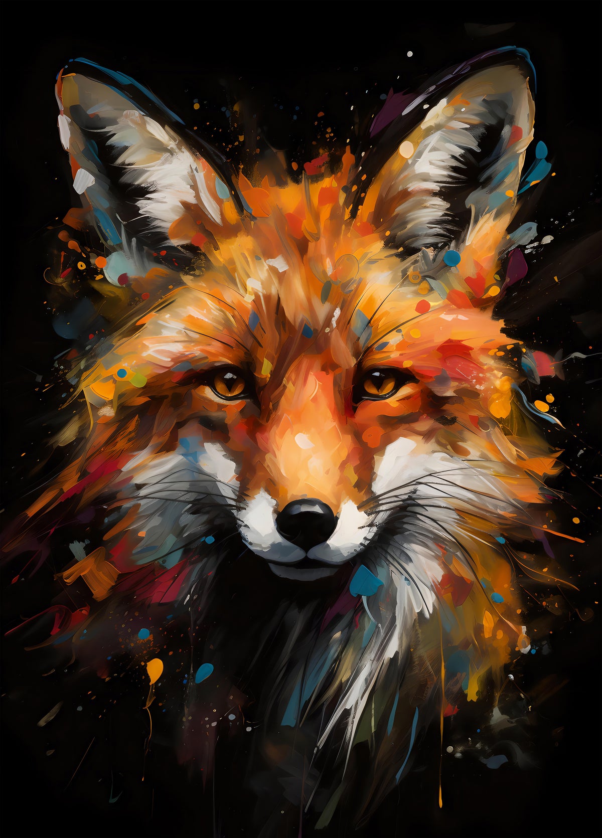 Abstract Painted Fox Portrait Wall Mural in your room — zoomed