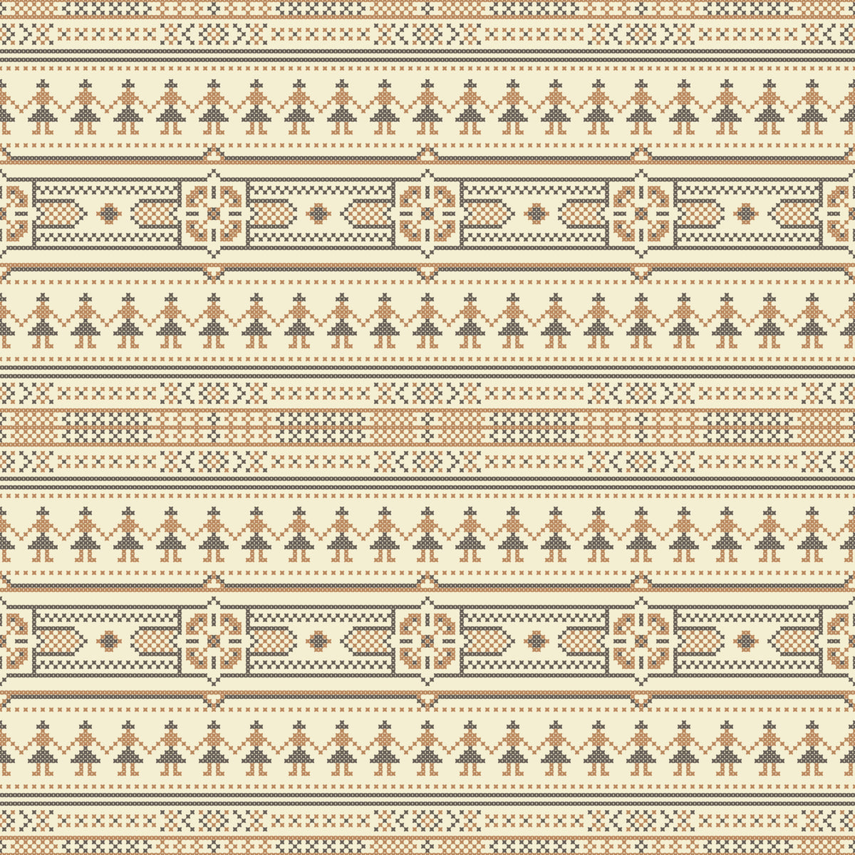 Folklore Cross Stitch Motif Wallpaper⁠ in your room — zoomed