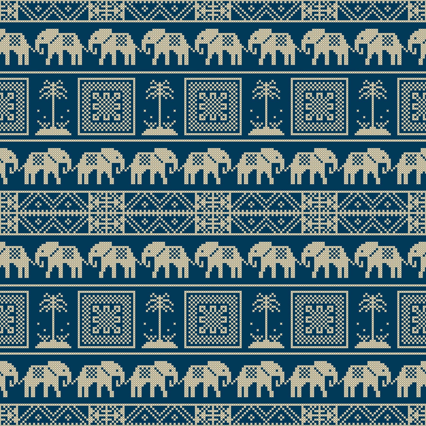 Folklore Elephant and Palm Motif Wallpaper⁠