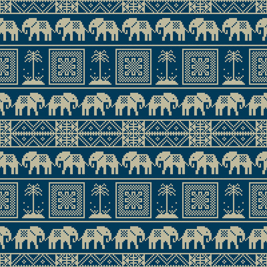 Folklore Elephant and Palm Motif Wallpaper⁠