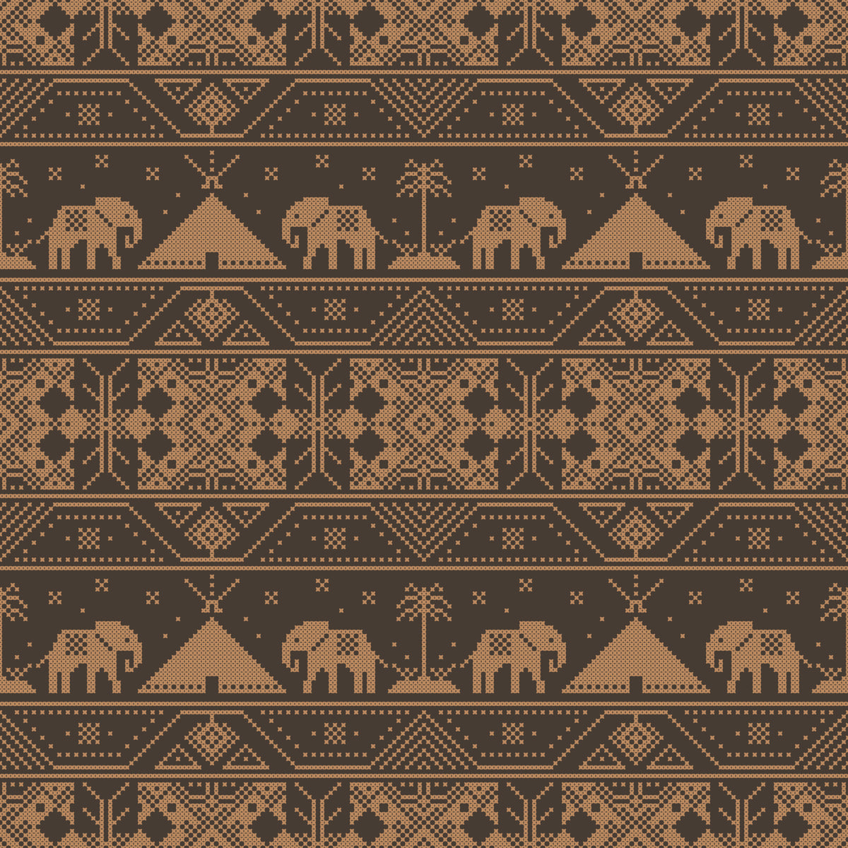 Geometric Tribal Elephant Motif Wallpaper⁠