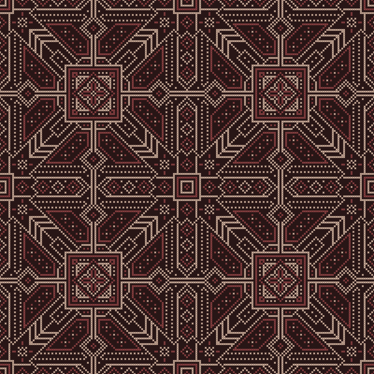 Cross Stitch Geometric Burgundy Pattern Wallpaper⁠ in your room