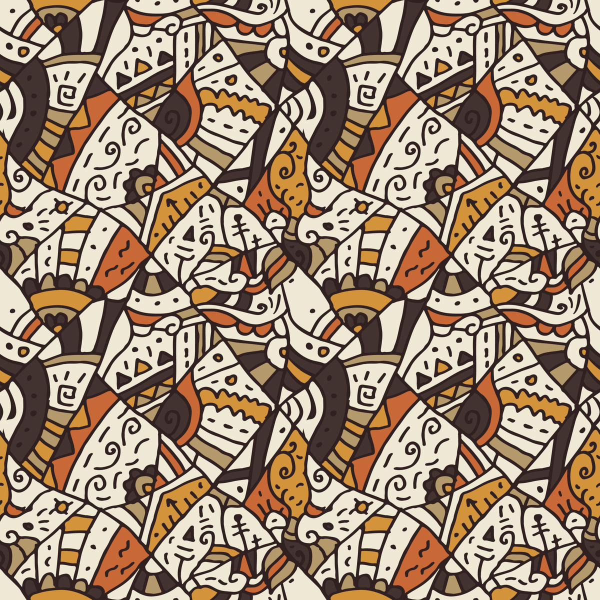Abstract Tribal Spirals and Shapes Wallpaper⁠ in your room — zoomed