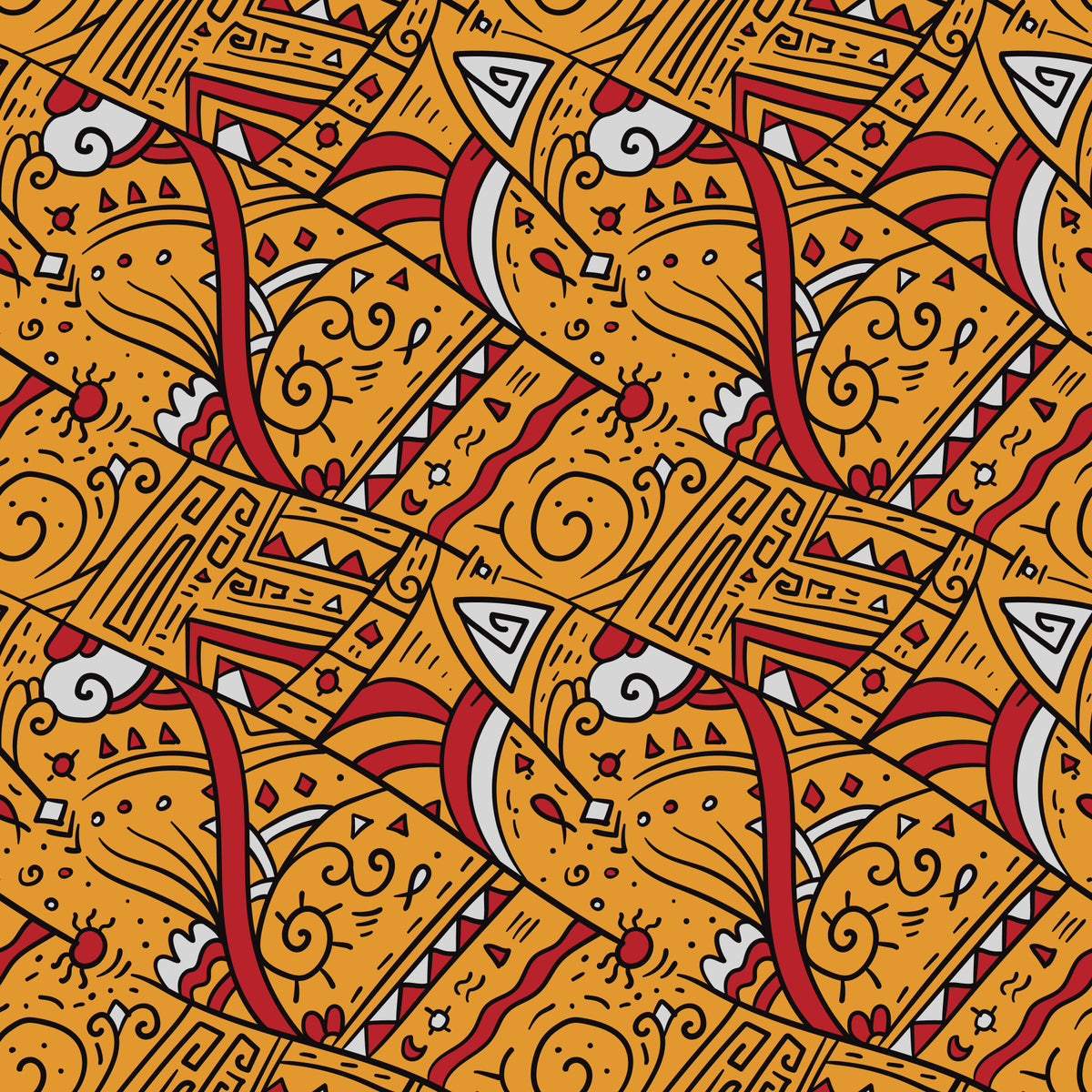 Tribal Ochre Geometric Pattern Wallpaper⁠ in your room