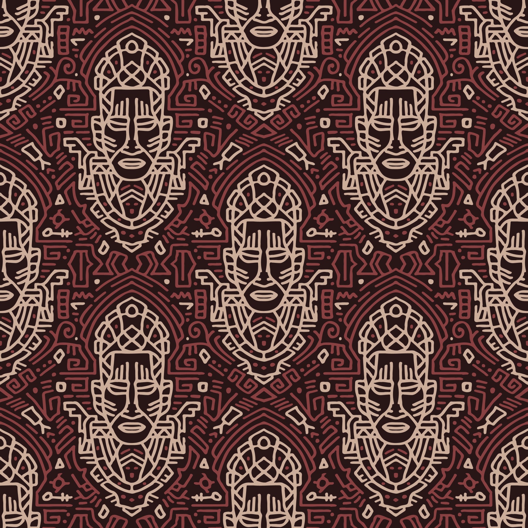 Tribal Mask Geometric Pattern Wallpaper⁠