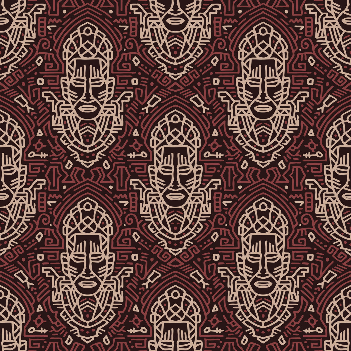 Tribal Mask Geometric Pattern Wallpaper⁠ in your room