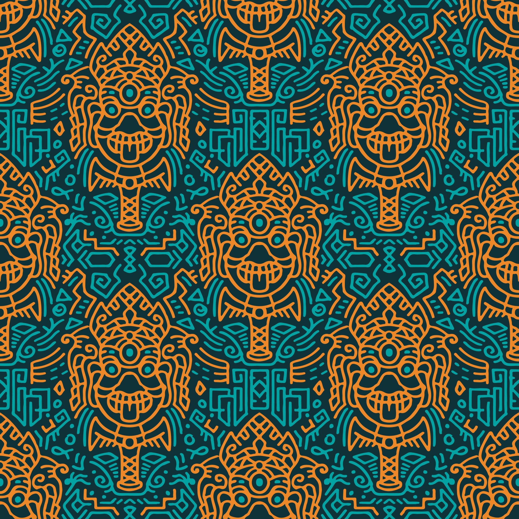 Graphic Mask Motif Pattern Wallpaper⁠