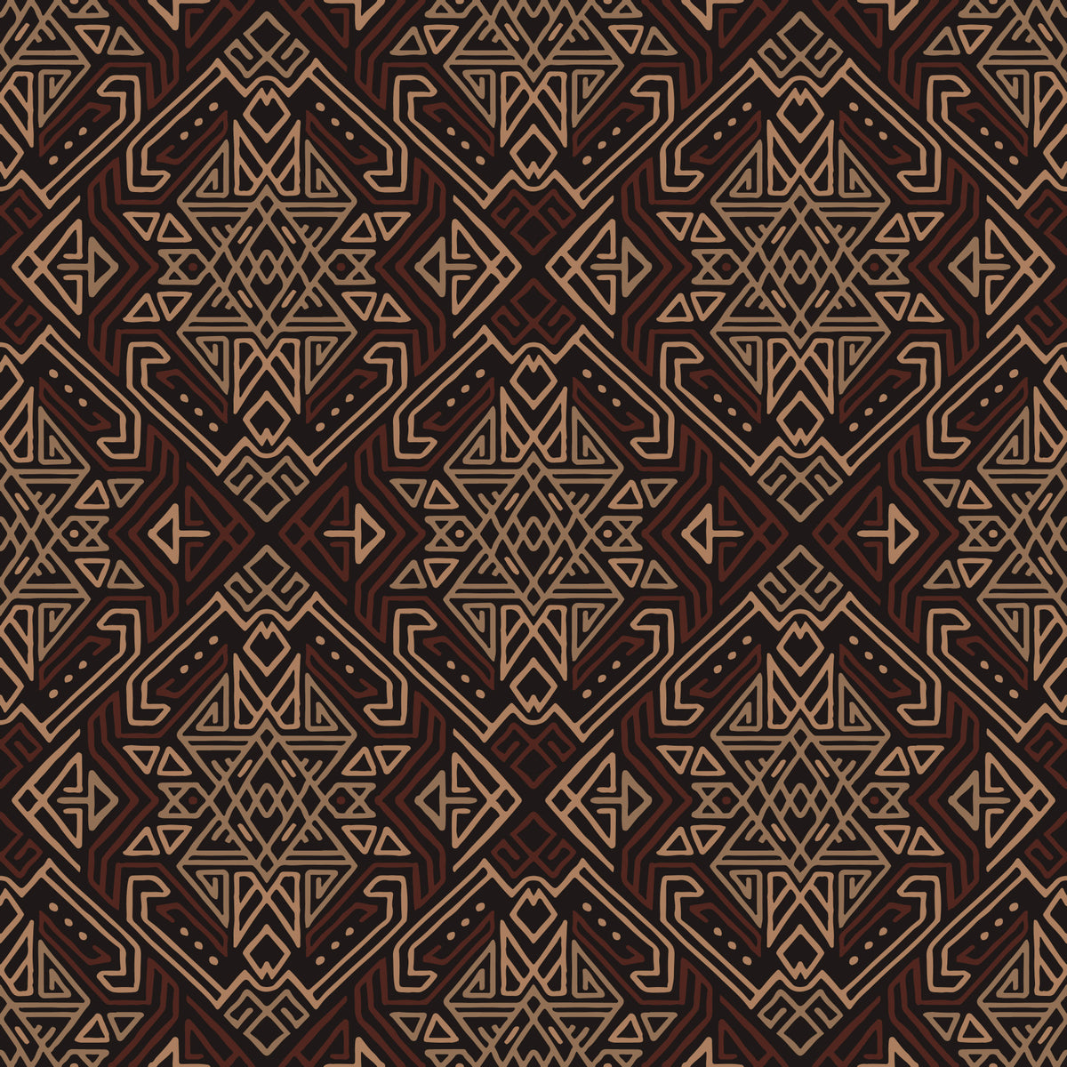 Ancient Geometric Brown Tribal Motif Wallpaper⁠ in your room