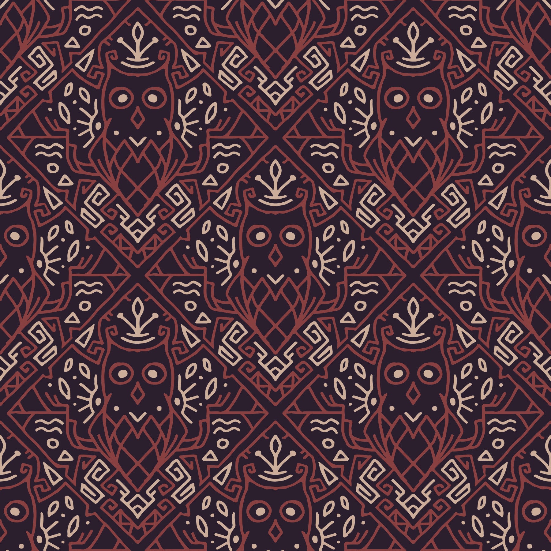 Geometric Tribal Owl Pattern Wallpaper⁠