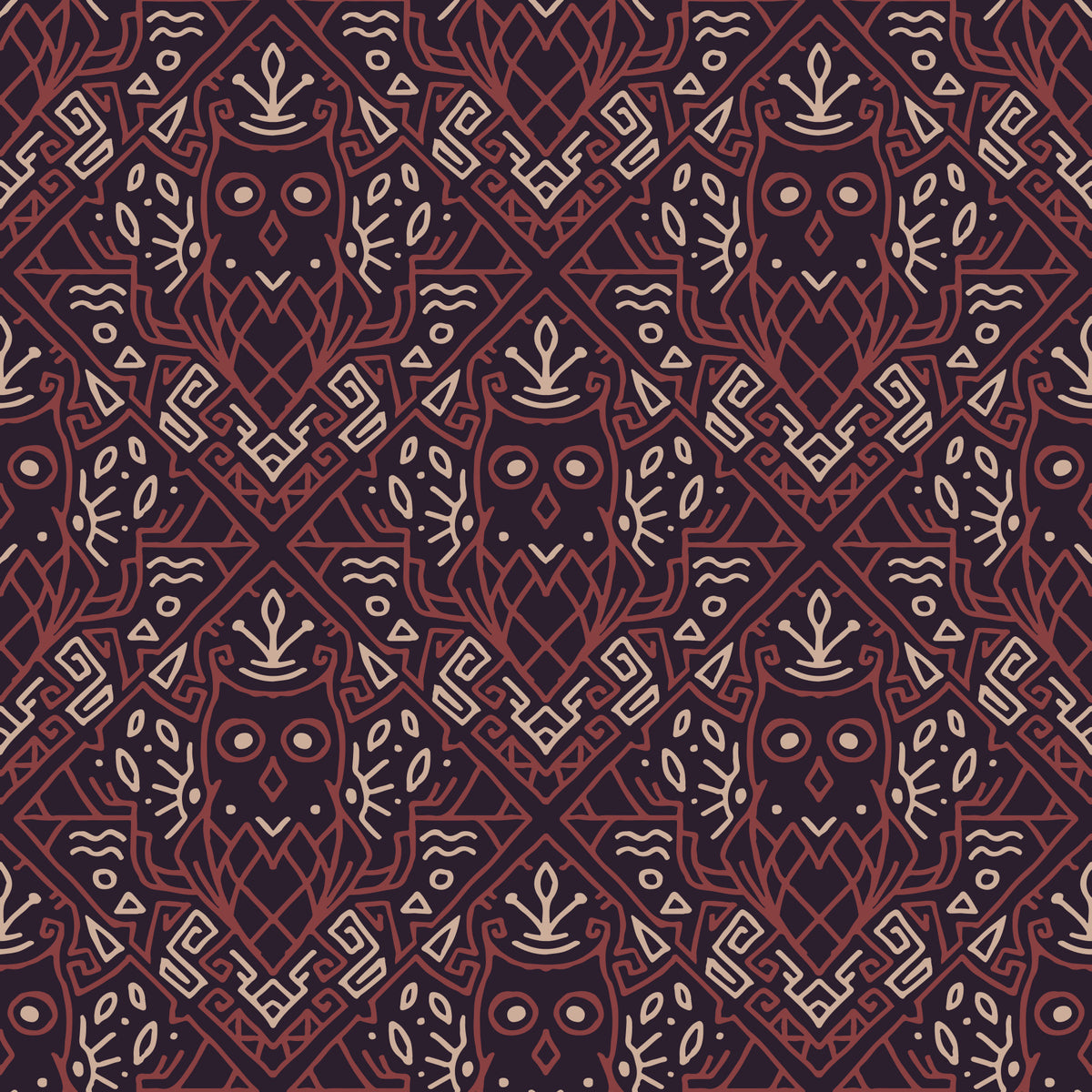Geometric Tribal Owl Pattern Wallpaper⁠ in your room — zoomed