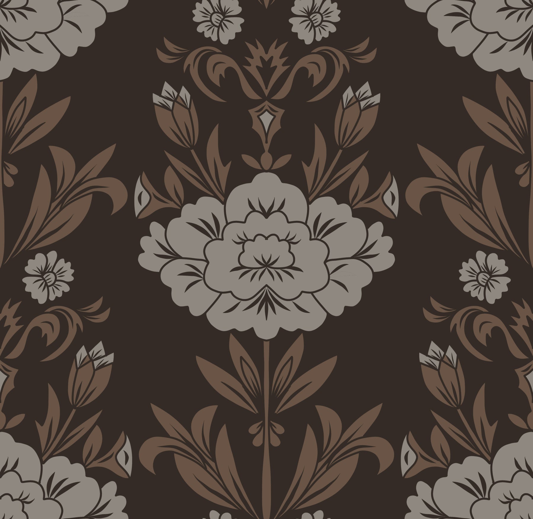 Choco Floral Damask Motif Wallpaper⁠