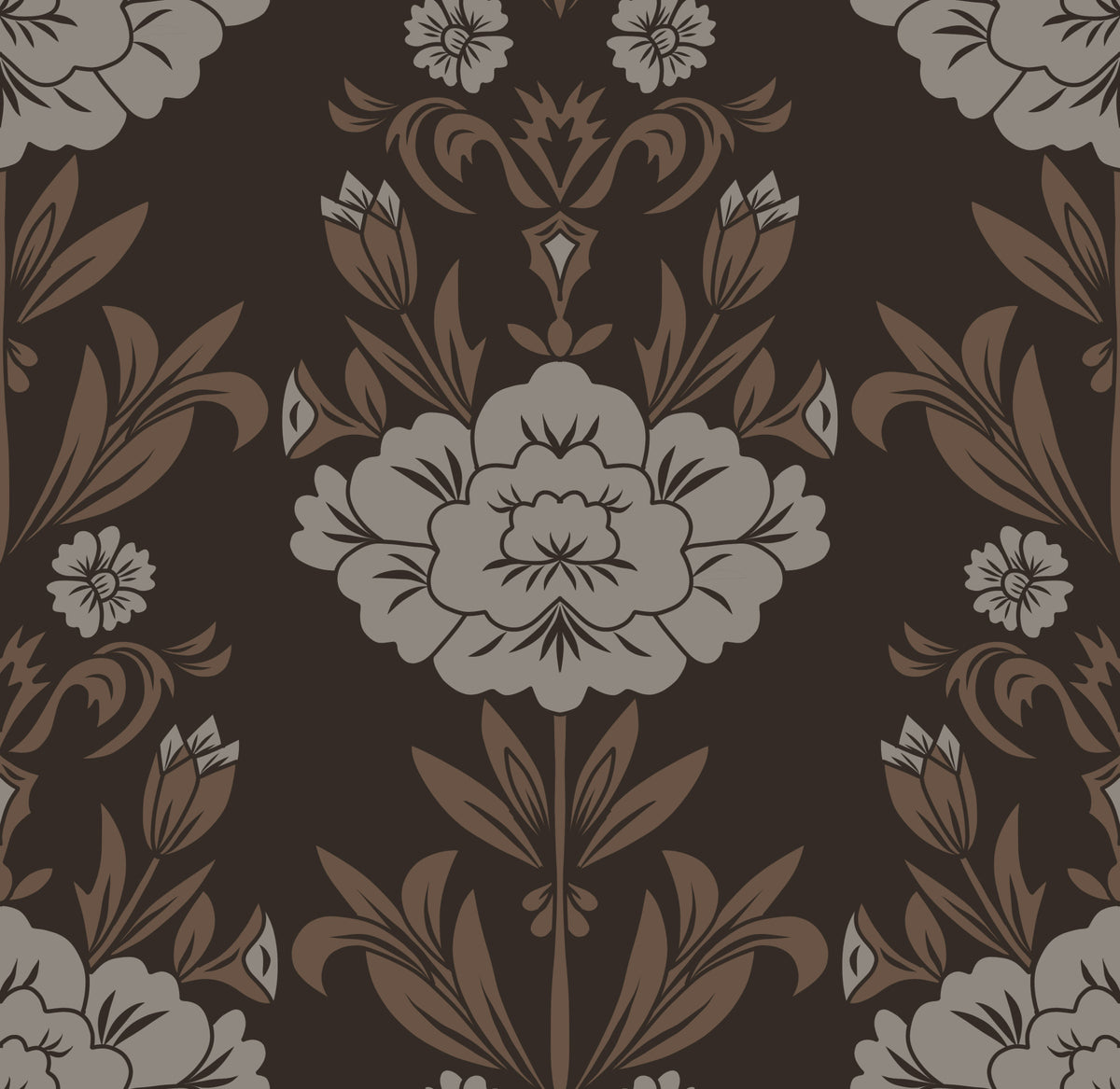 Choco Floral Damask Motif Wallpaper⁠ in your room