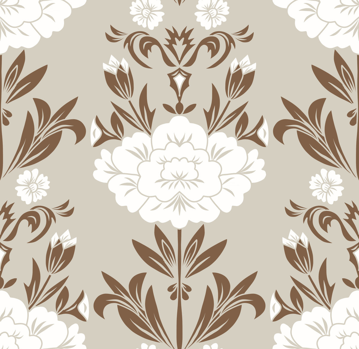 Cream and Brown Floral Damask Wallpaper⁠ in your room