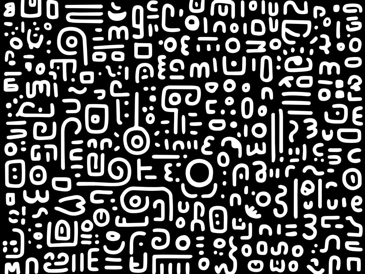 Monochrome Geometric Doodle Symbols on Black Wall Mural in your room — zoomed