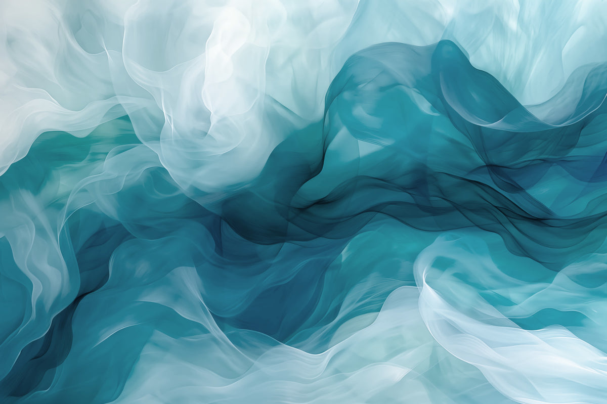 Ethereal Teal Smoke Swirls Wall Mural in your room