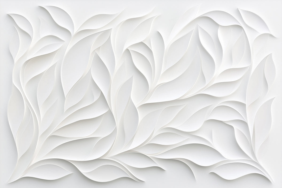 Sculpted White Petal Relief Wall Mural in your room — zoomed