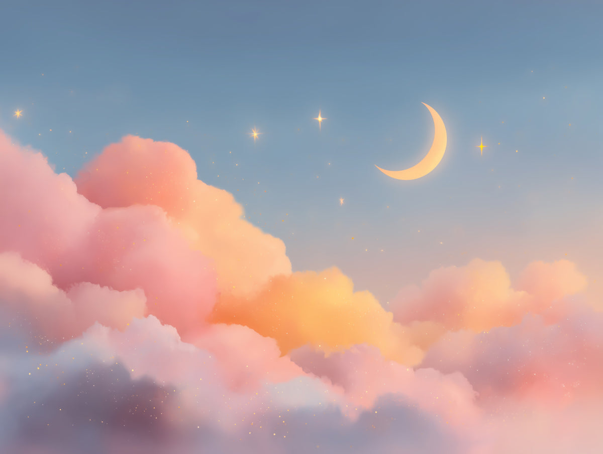 Starlit Pastel Clouds and Moon Horizon Wall Mural in your room — zoomed