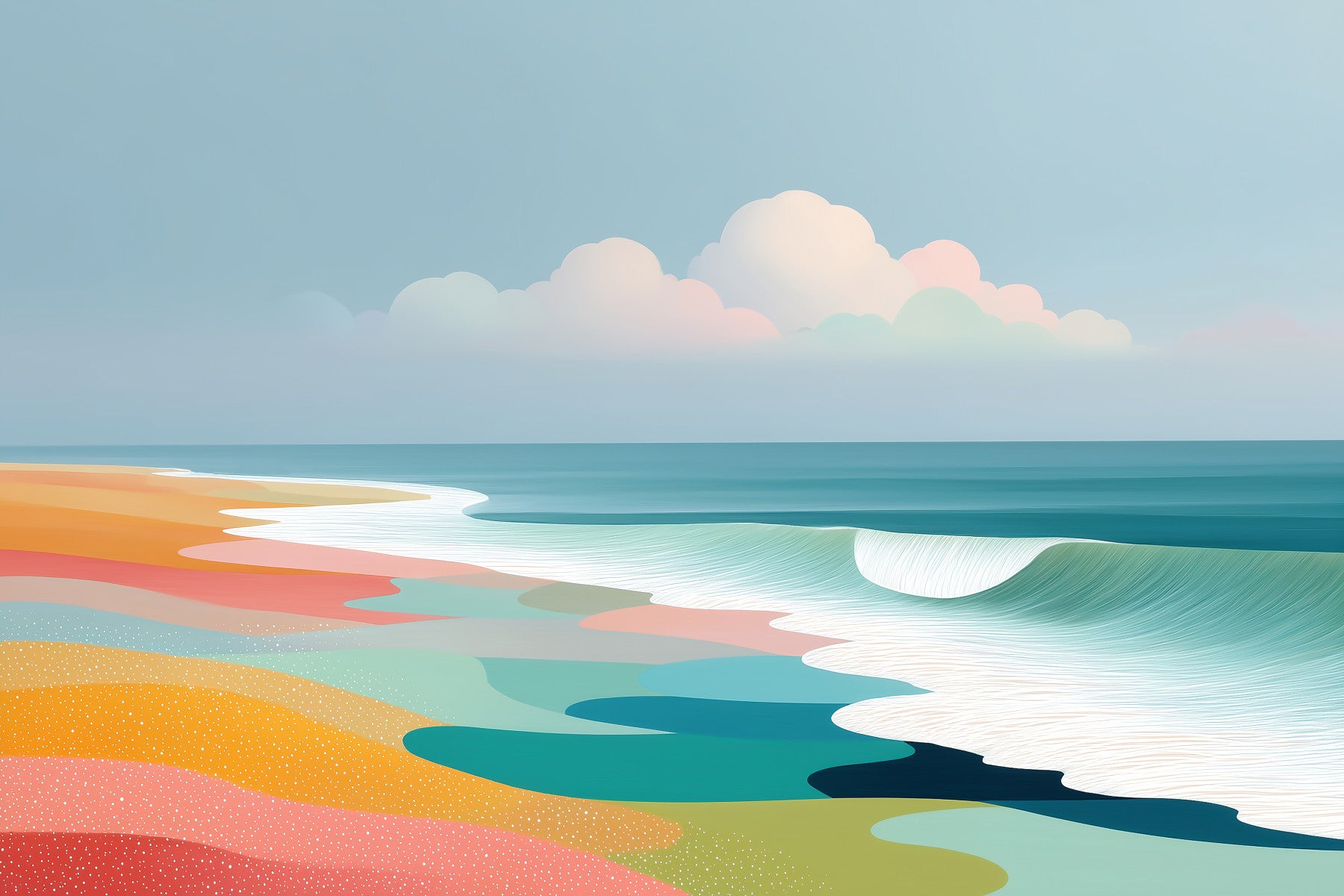 Vibrant Tropical Beach Horizon and Rolling Surf Wall Mural