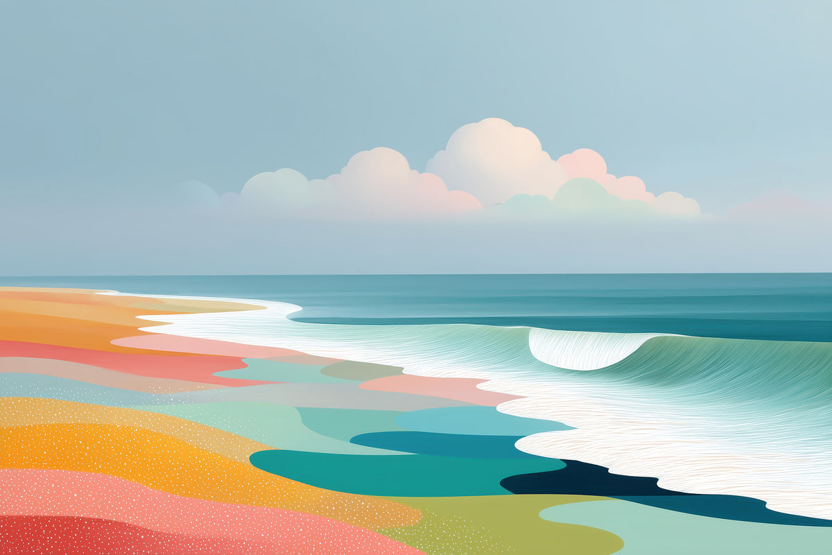 Vibrant Tropical Beach Horizon and Rolling Surf Wall Mural in your room