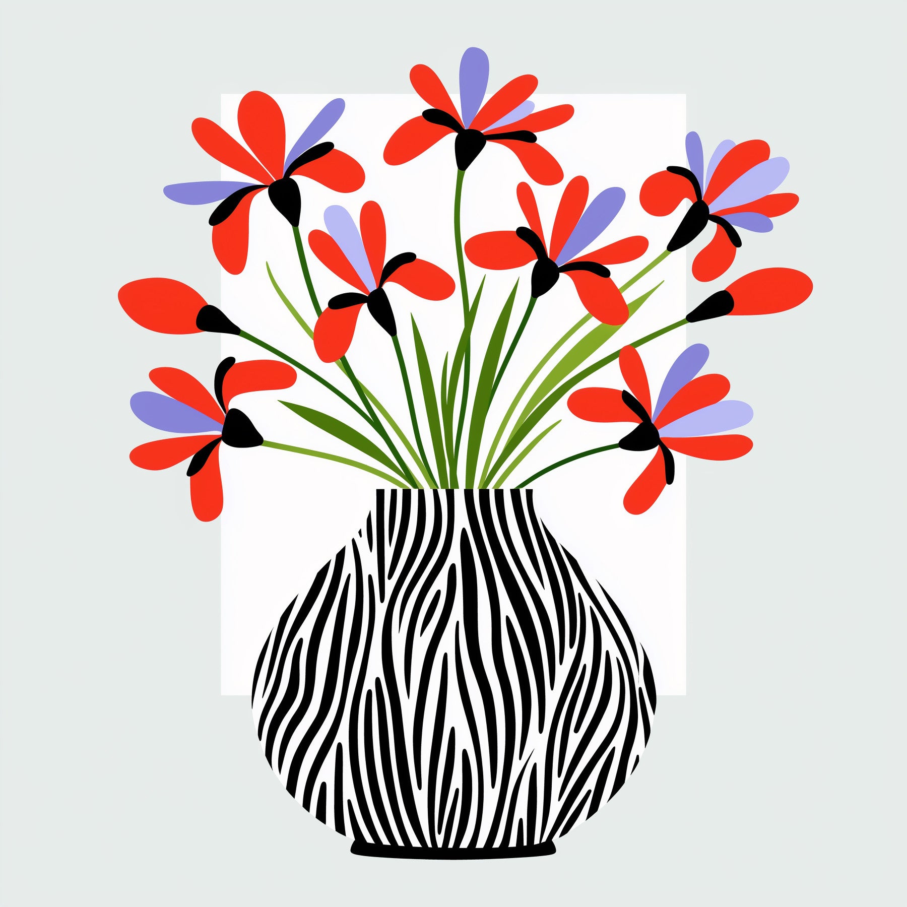 Zebra Vase Floral Bouquet Wall Mural