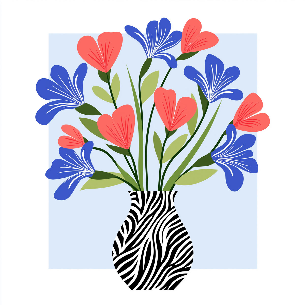 Boho Floral Vase and Stripe Pattern Wall Mural in your room