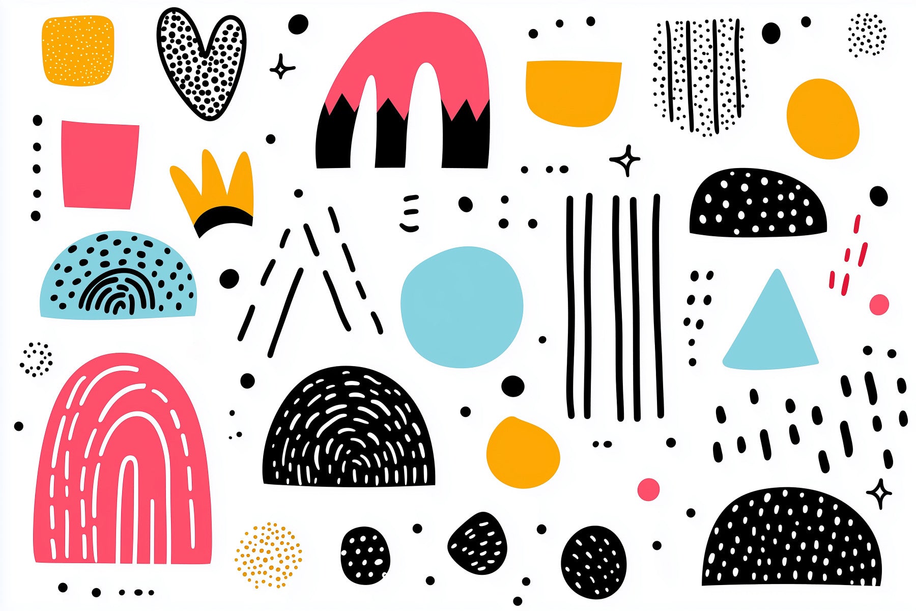 Abstract Hand-Drawn Shapes Wall Mural