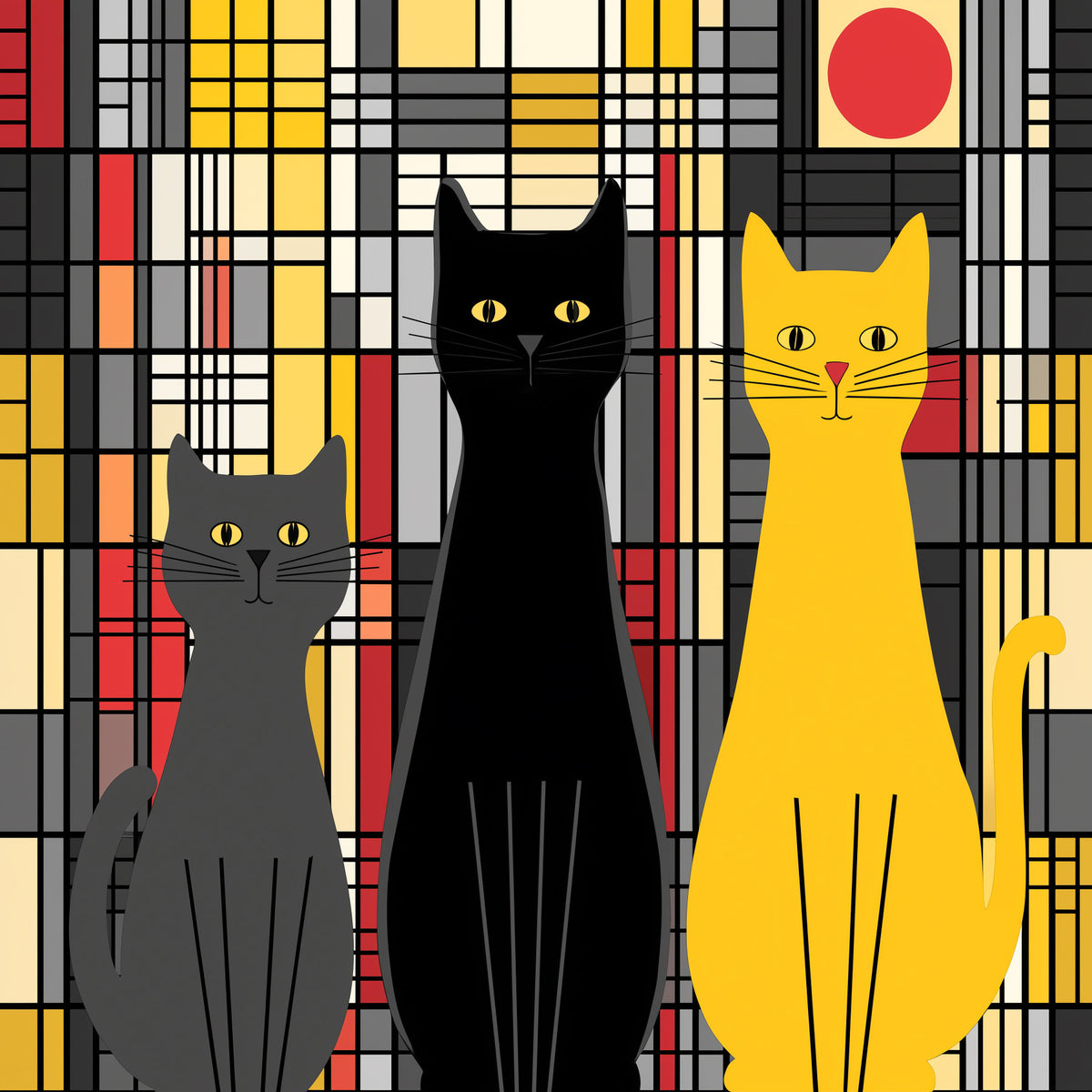 Geometric Feline Trio Wall Mural in your room — zoomed
