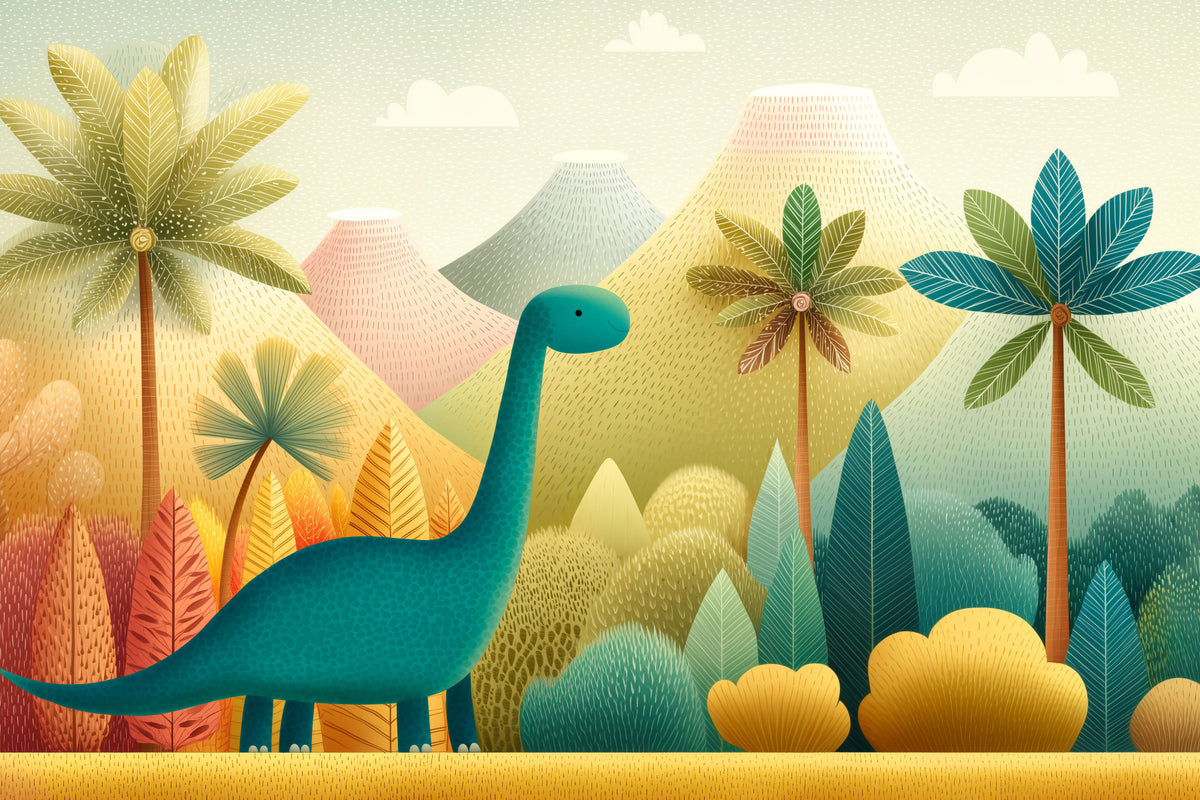 Friendly Prehistoric Jungle Landscape Wall Mural in your room