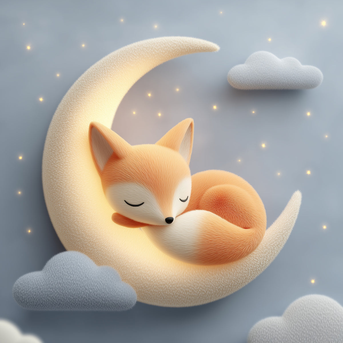 Sleeping Fox on Crescent Moon Wall Mural in your room