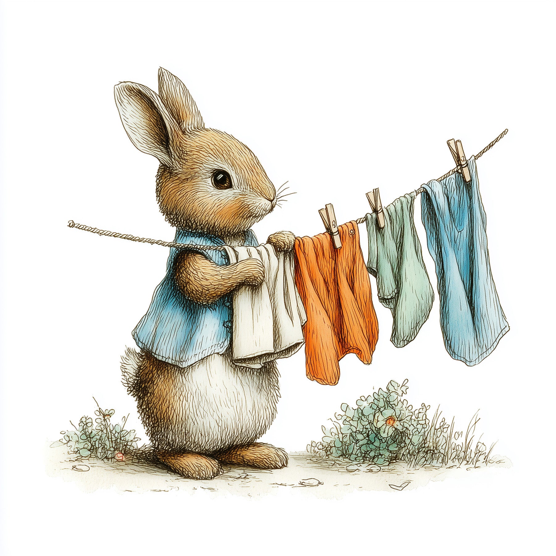 Woodland Bunny Laundry Day Wall Mural