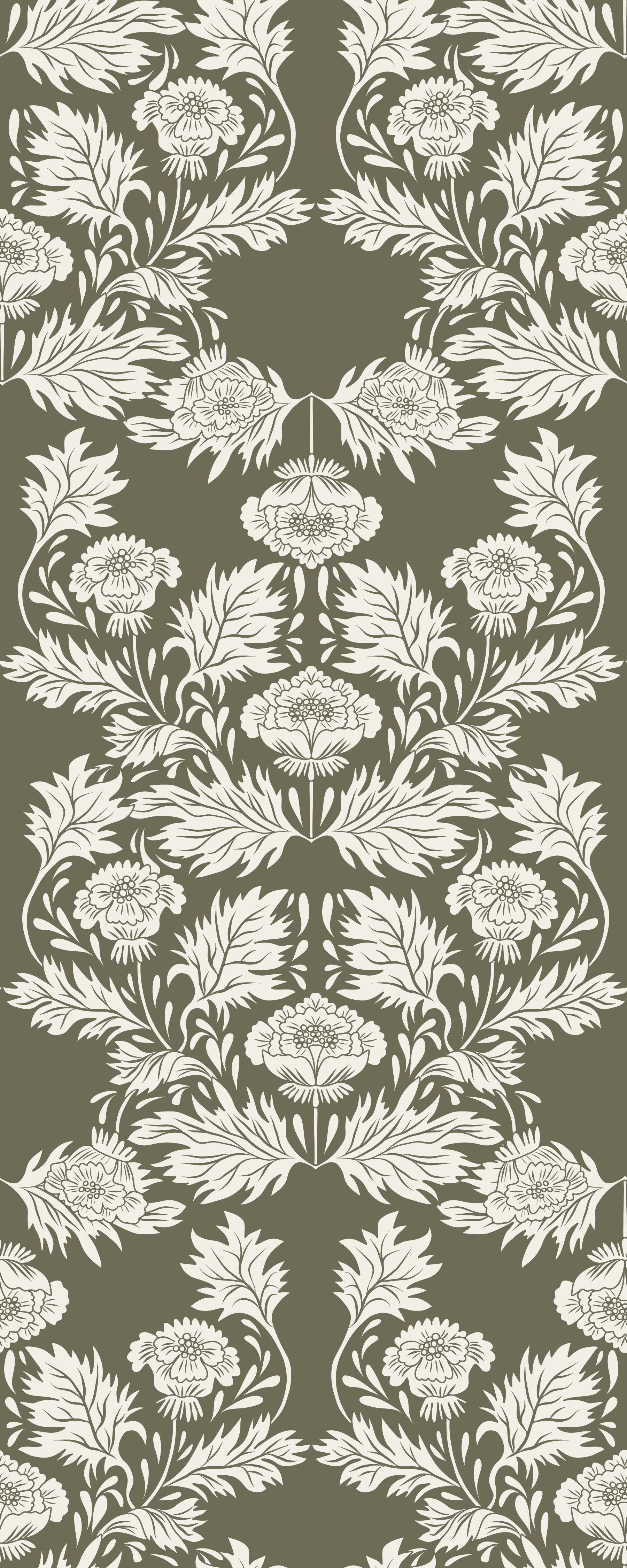Muted Sage Traditional Floral Pattern Wallpaper⁠