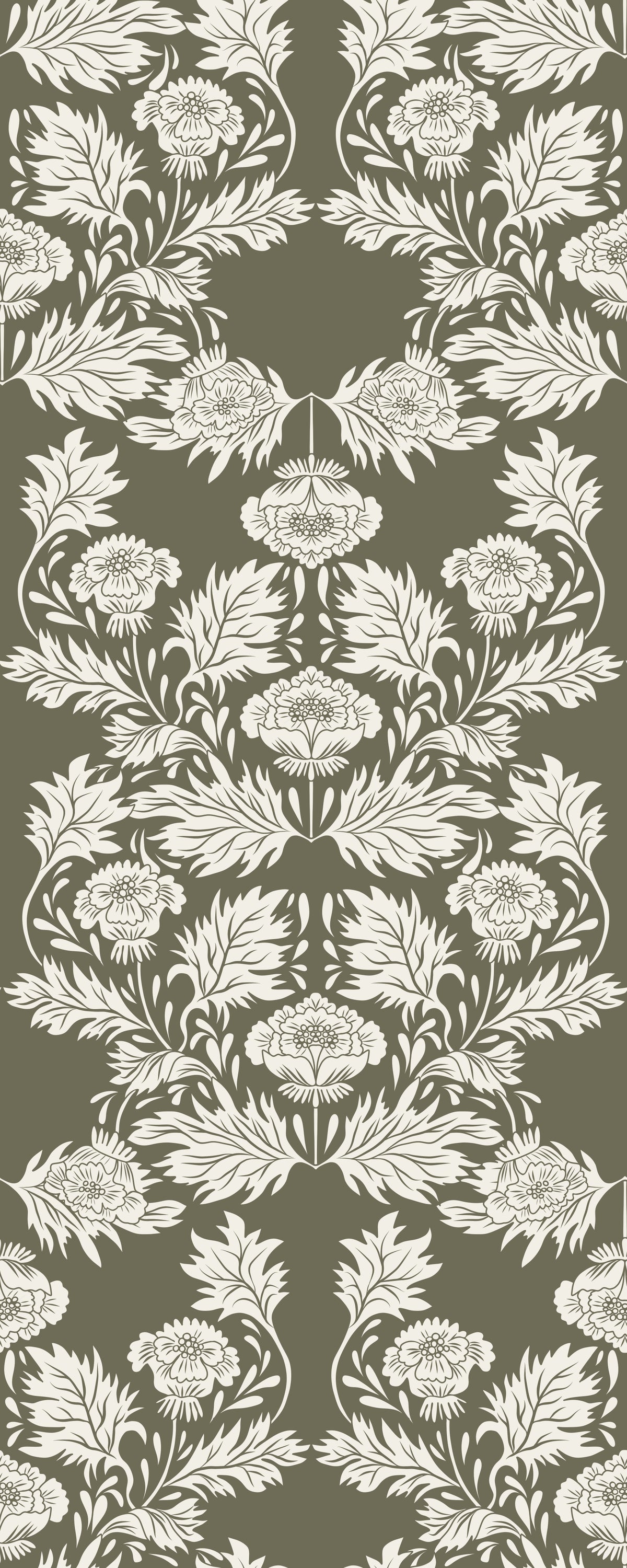 Muted Sage Traditional Floral Pattern Wallpaper⁠ in your room — zoomed