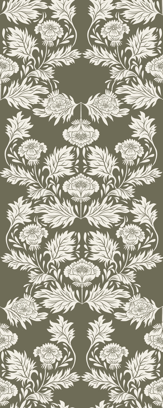 Muted Sage Traditional Floral Pattern Wallpaper⁠