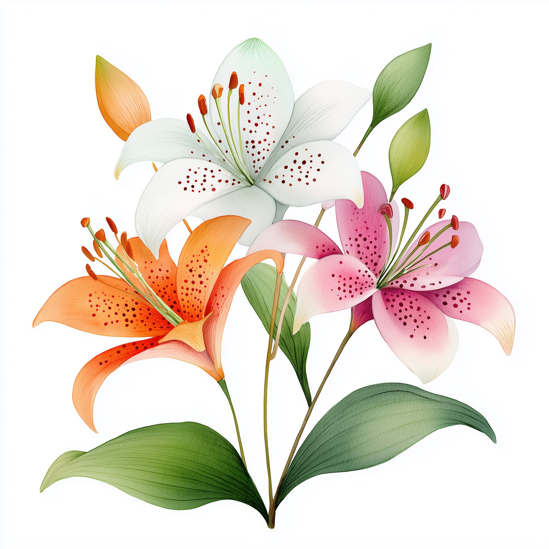 Watercolor Botanical Lily Trio Wall Mural